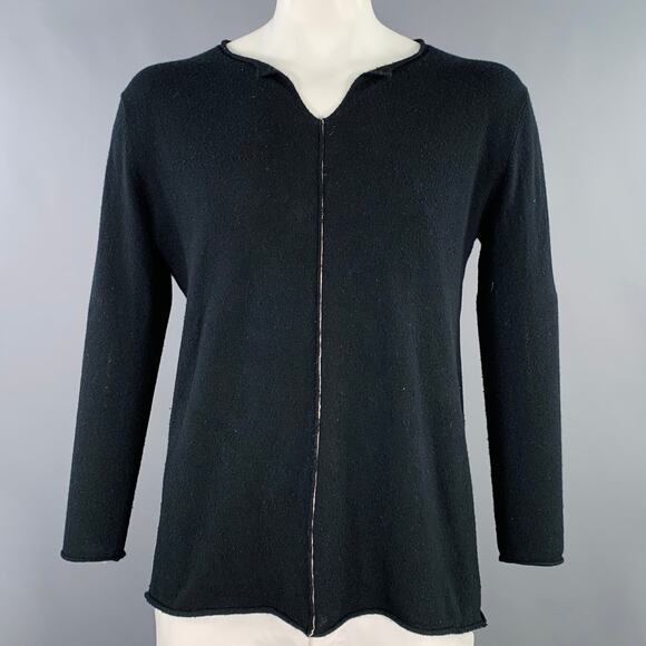 UMA WANG Size L Black Distressed Knit V-Neck Pullover - Picture 1 of 8